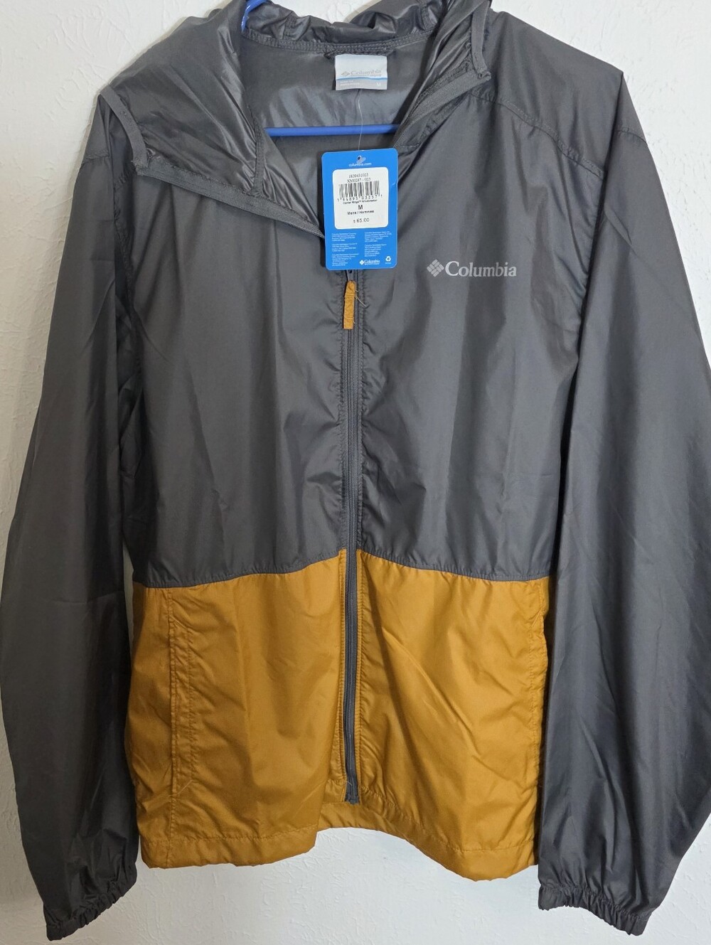 NWT Columbia Men Center Ridge Windbreaker Jacket XM0287-023 Grey Yellow Size Med